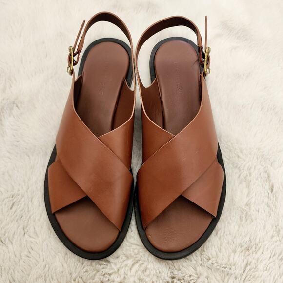 NEW Everlane The City Crossover Brown Leather Sandals in Rum - Picture 1 of 13